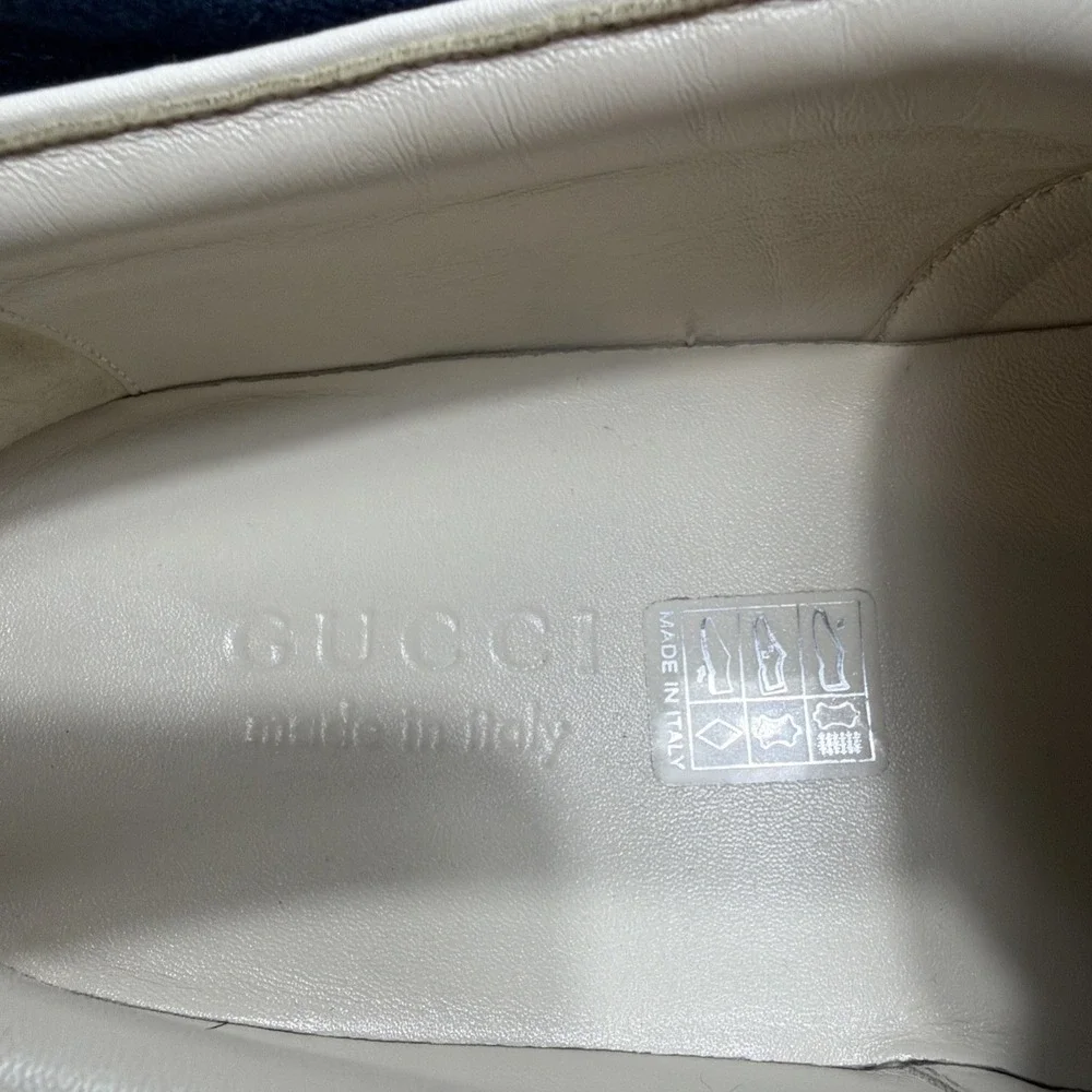 GUCCI Kura Slip On Shoes Chambray Denim Velour Logo Loafers Mens Size 10 Rare!